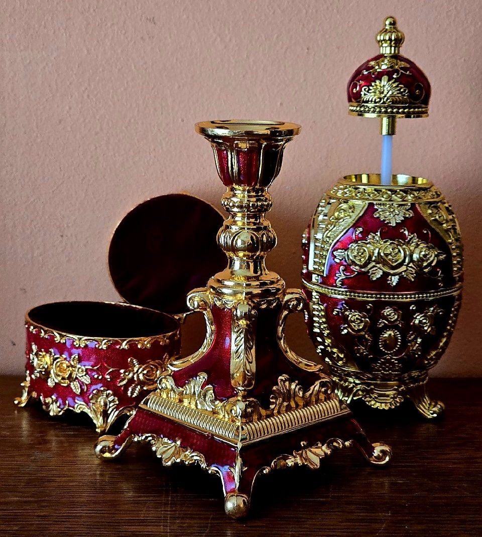 Ozdoby Carskie w stylu Faberge St.Petersburg 3szt. Szkatułka Świecznik