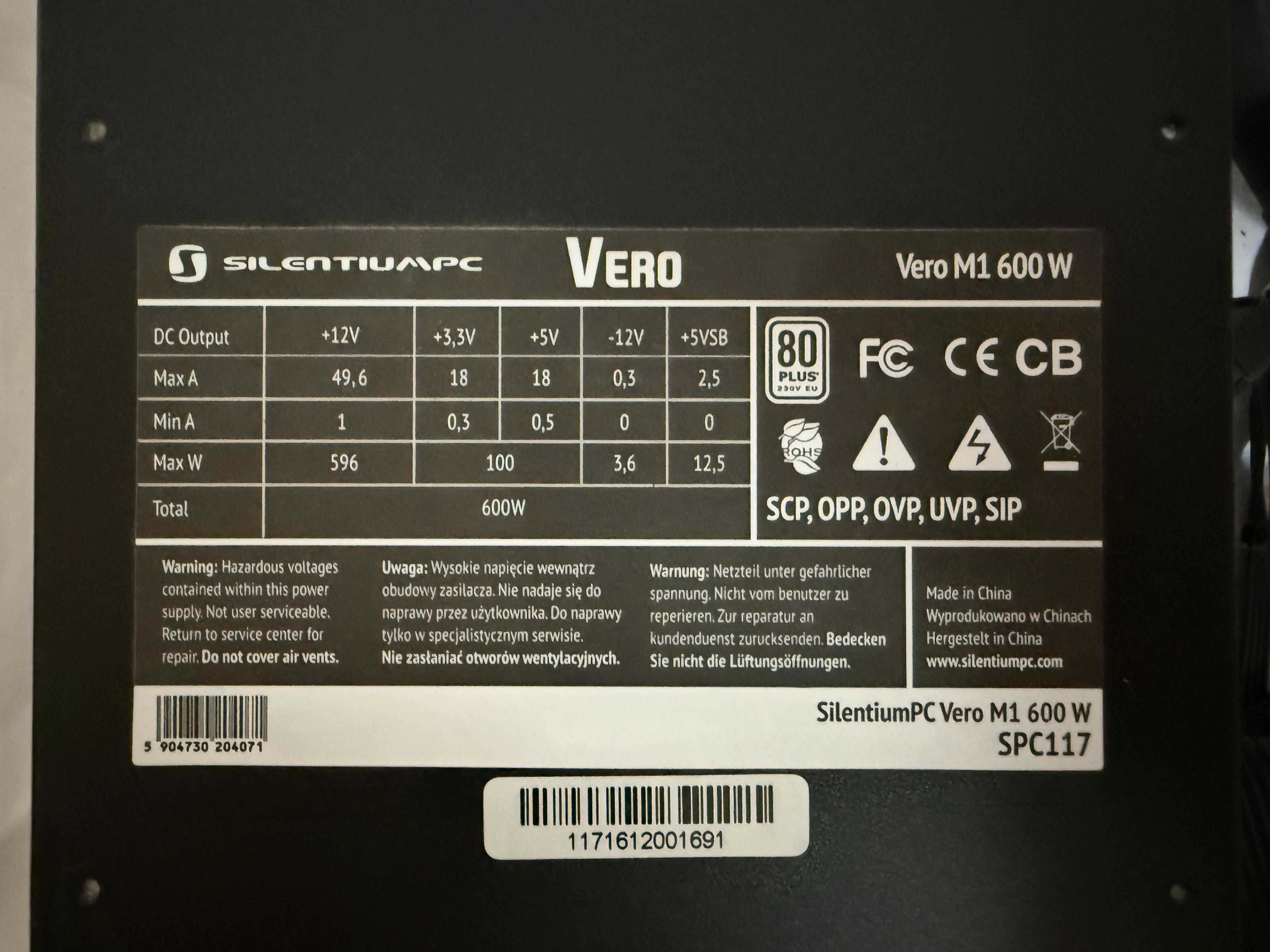 Zasilacz ATX 600W SilentiumPC Vero M1 80 PLUS