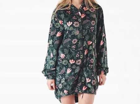 Key Lgs 550 Szlafrok Damski Zamek Zielony L/XL miękki kwiaty zielony