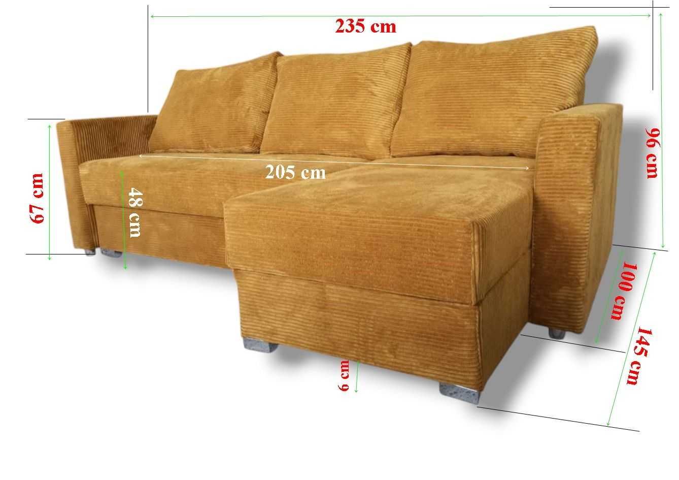 Sofa i Rogówka 2w1 rozkładany w Narożnik Glamour pojemnik