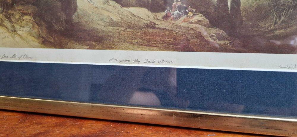 Stara litografia David Roberts Jerozolima z gory Oliwnej antyk cudo