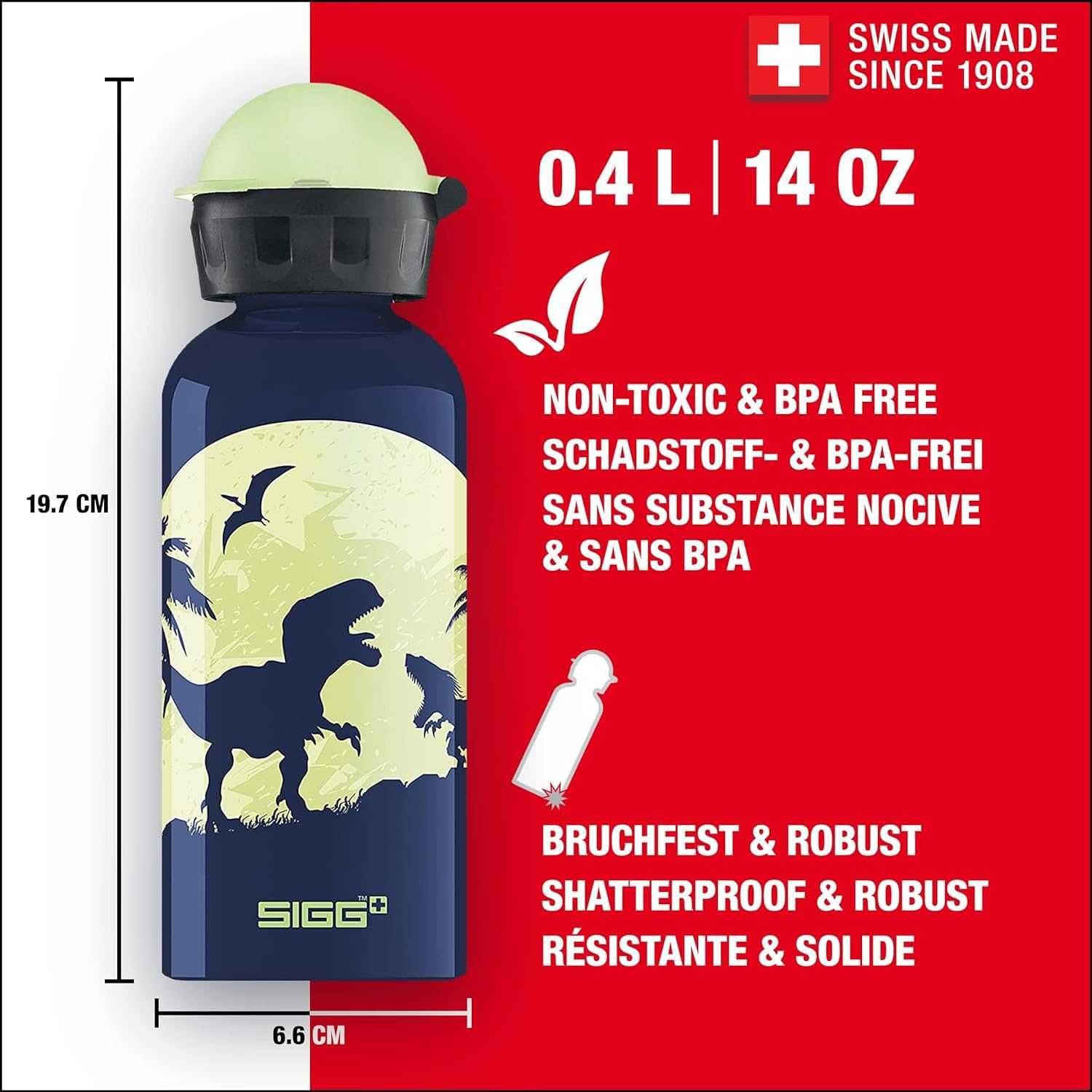 SIGG 400ml bidon butelka Glow Moon Dinos dla dzieci w300