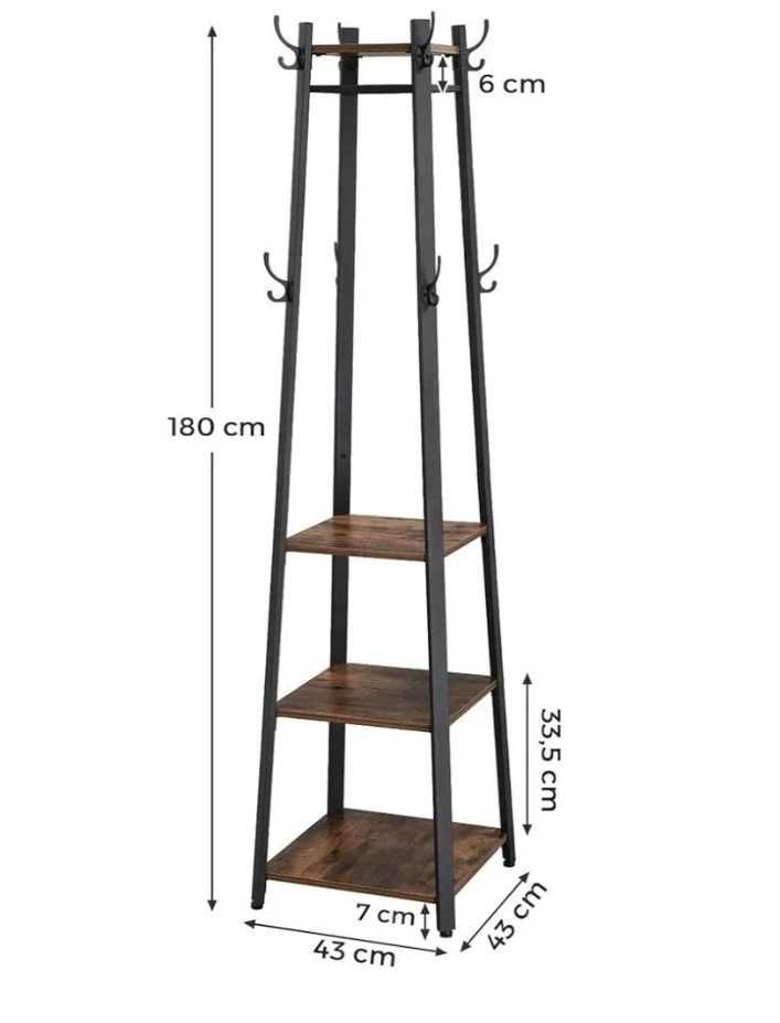 Wieszak na ubrania płaszcze z 3 półkami, półka drabinkowa z haczykami
