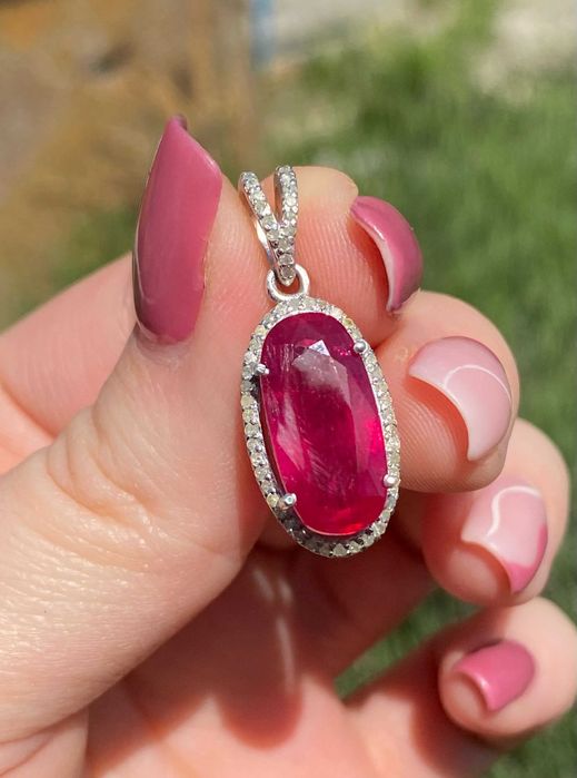 Srebrna zawieszka z naturalnym Rubinem i Diamentami!!!