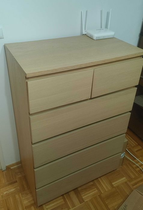 Komoda Malm jasny dąb 6 szuflad