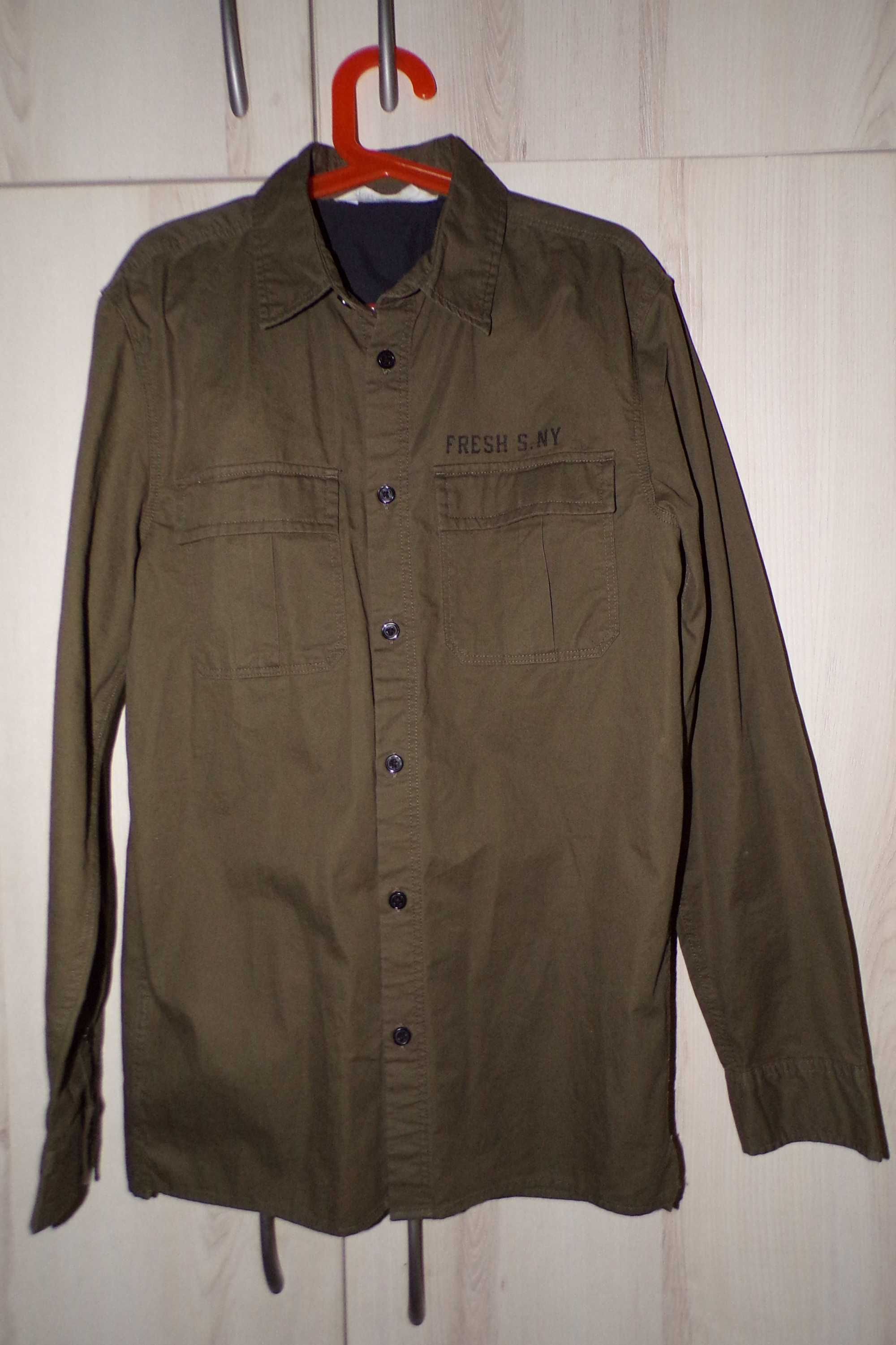 Oliwkowa koszula bawełniana w wojskowym stylu 158cm H&M
