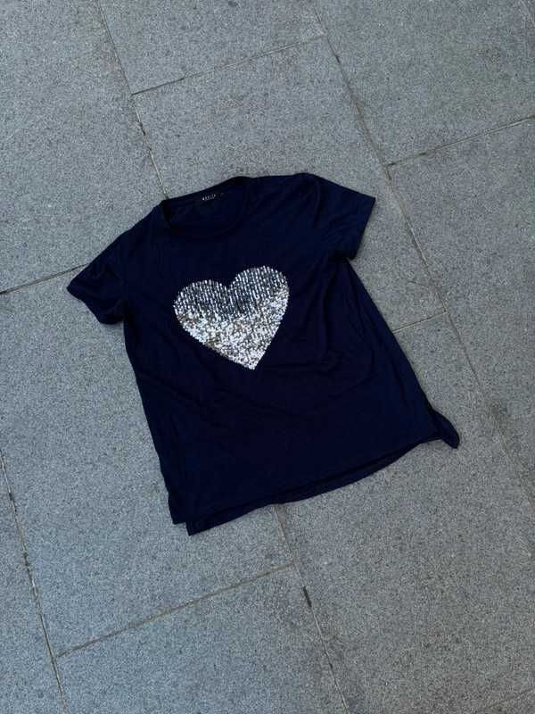Grantowy T-shirt Koszulka Bluzka Damska Cekiny Drippy Y2k Mohito S