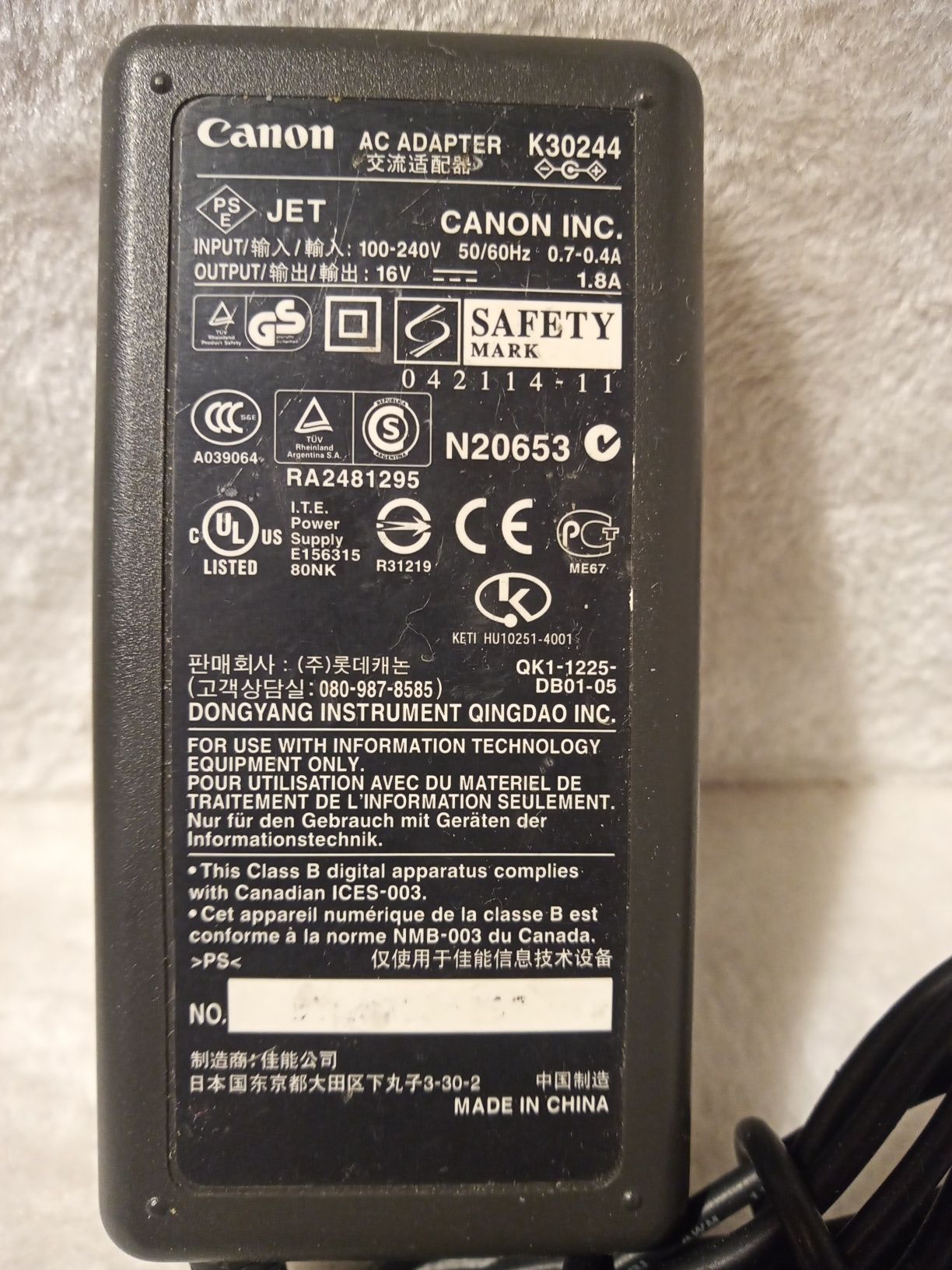 Zasilacz Canon AC ADAPTER K30244. 16V 1.8A