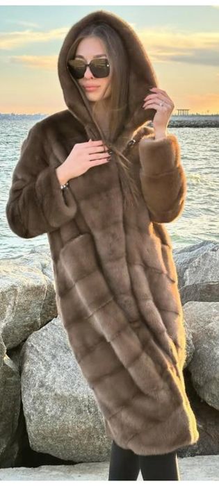 Шуба норка Nafa норковая шуба с капюшоном кимоно цвет соболь диагональ