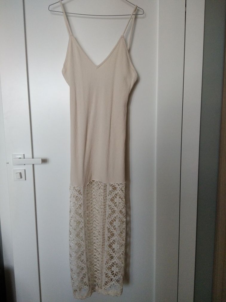 Sukienka letnia plażowa boho koronka ażurowa Zara 36 S