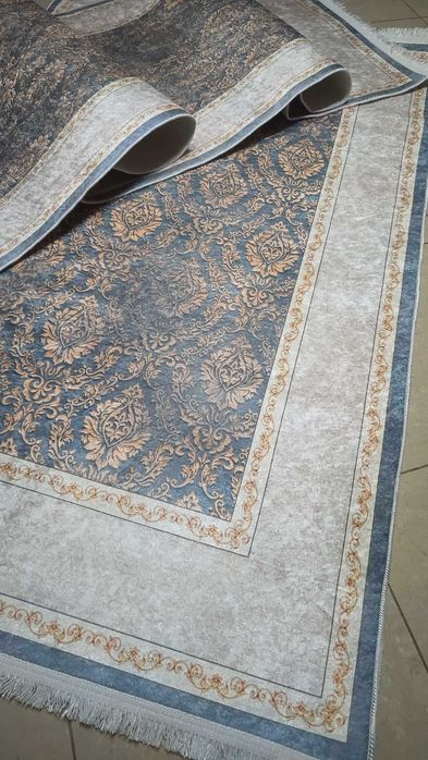 dywan 230x160 turecki ,antypoślizg, szybk ORNAMENT turkus/krem/złoto