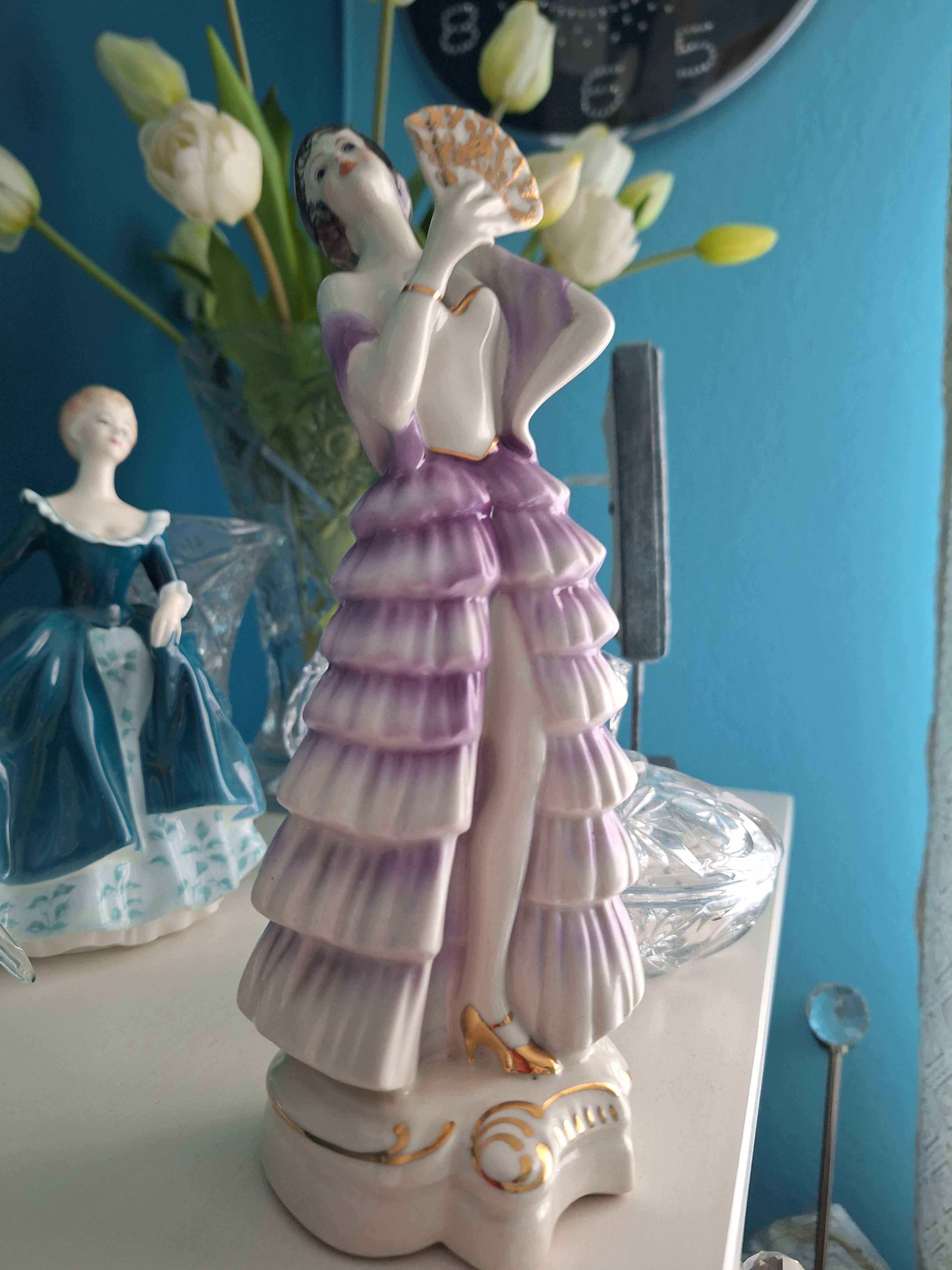 Bardzo duża figurka damy z wachlarzem Jana Jezela vintage PRL