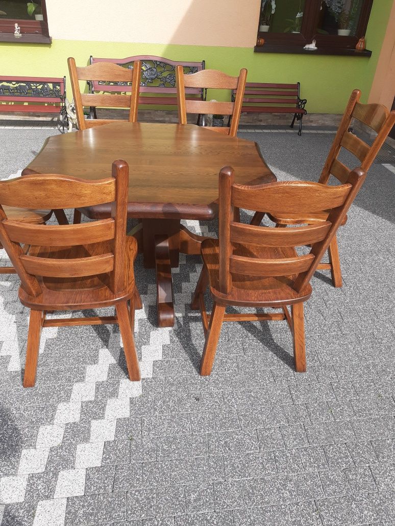 Stół i 6 krzesł dębowe mega masywne
