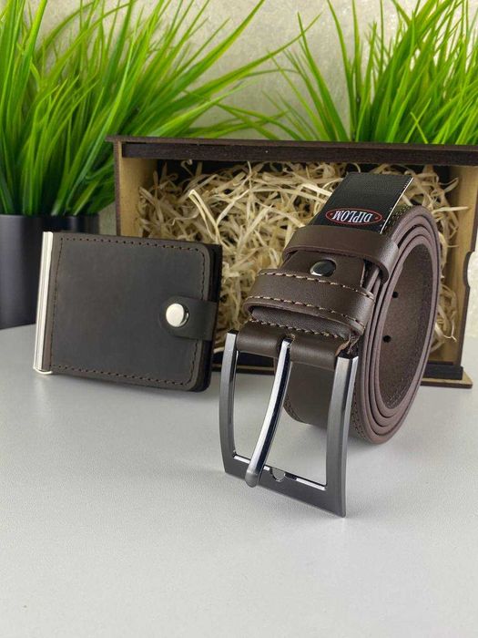 Шкіряний ремінь та гаманець | Подарунковий набір для чоловіків