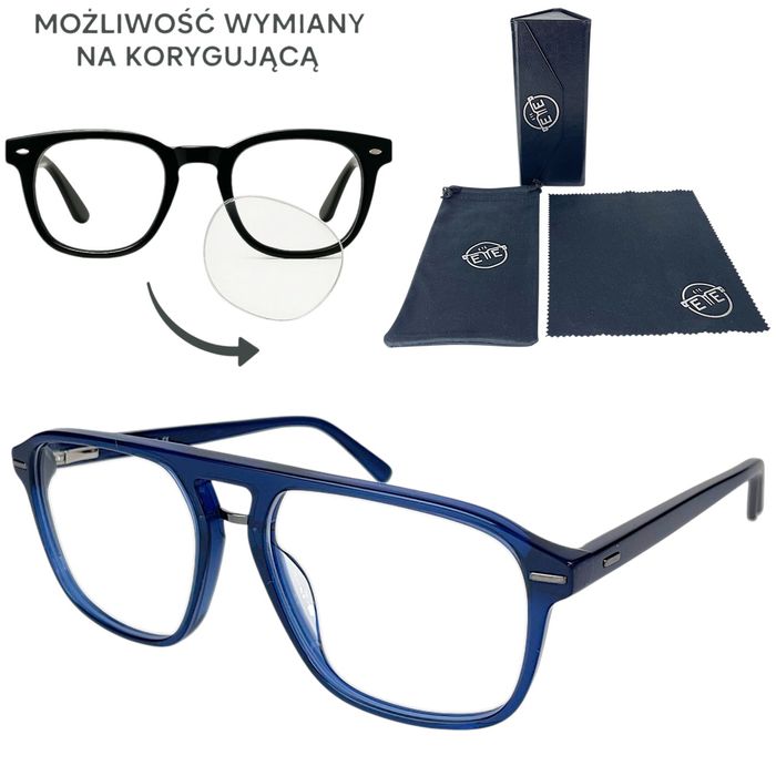 Okulary oprawki zerówki do wymiany na korygujące Acetat+zestaw z etui