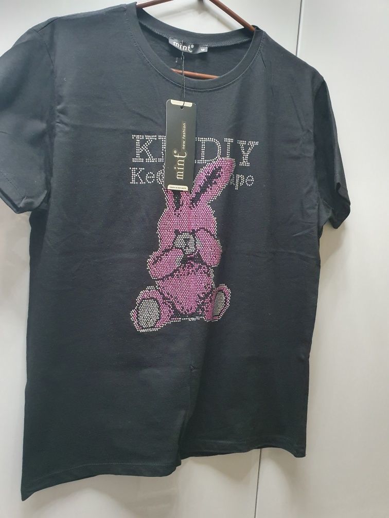 Mint Koszulka t-shirt krótki rękaw cyrkonie królik M L
