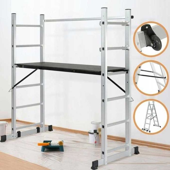 Rusztowanie aluminiowe Timbertech® z kołami, drabina zewnętrzna 1,60 m