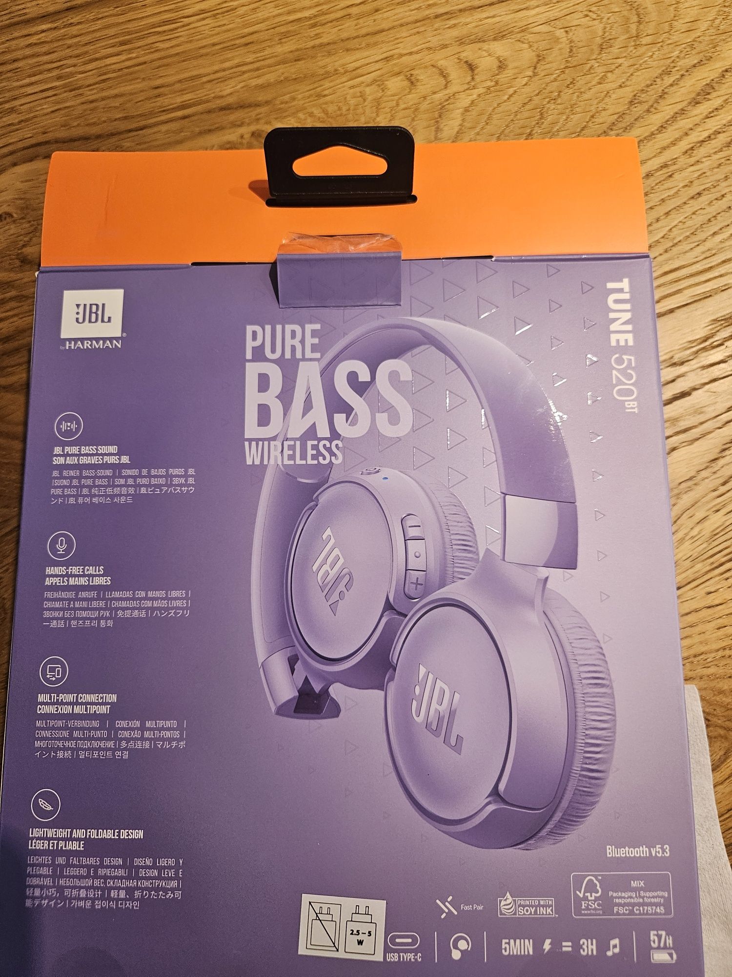 Nowe słuchawki JBL nauszne bezprzewodowe TUNE 520bt Fioletowe