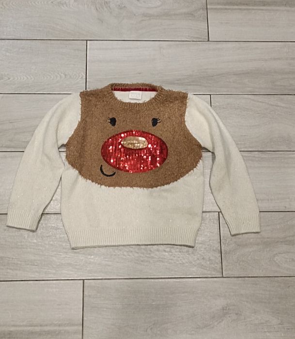 Sweter 110 F&F dziewczęcy świąteczny renifer