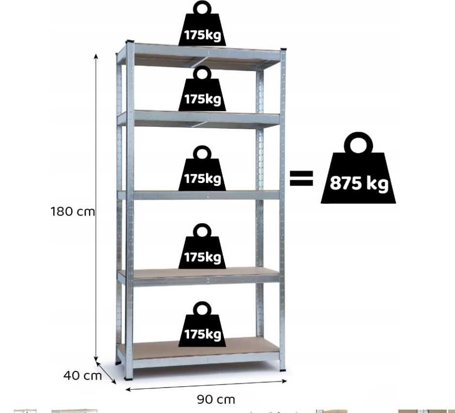 Regał magazynowy METALOWY 180x90x40 MOCNY 875KG