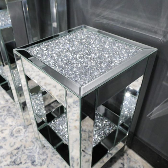 Stolik Sorrento szklany glamour 35x35x56 stolik pomocniczy lustrzany