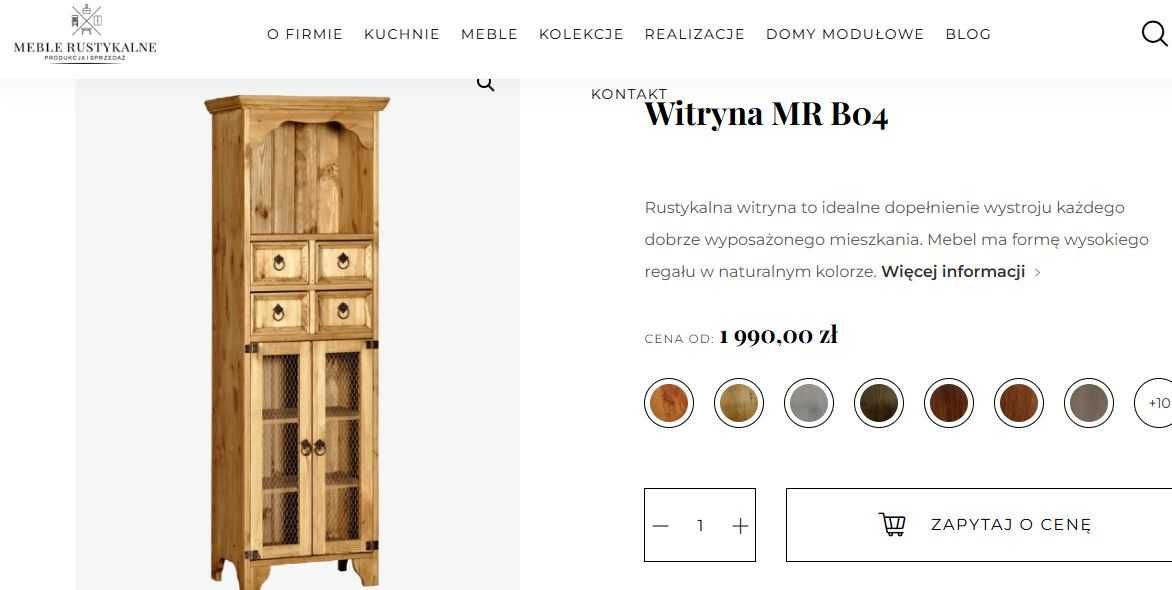 Witryna słupek rustykalny z okuciami