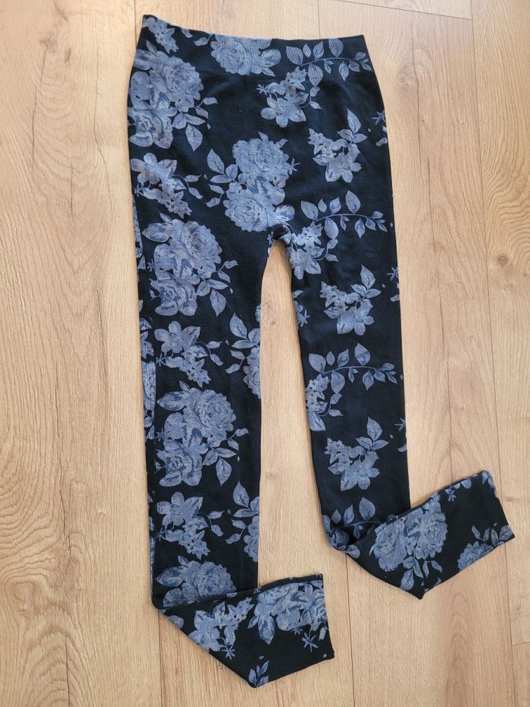 Nowe bez metki czarne leginsy w kwiaty r. M tom&rose legginsy wysoki s