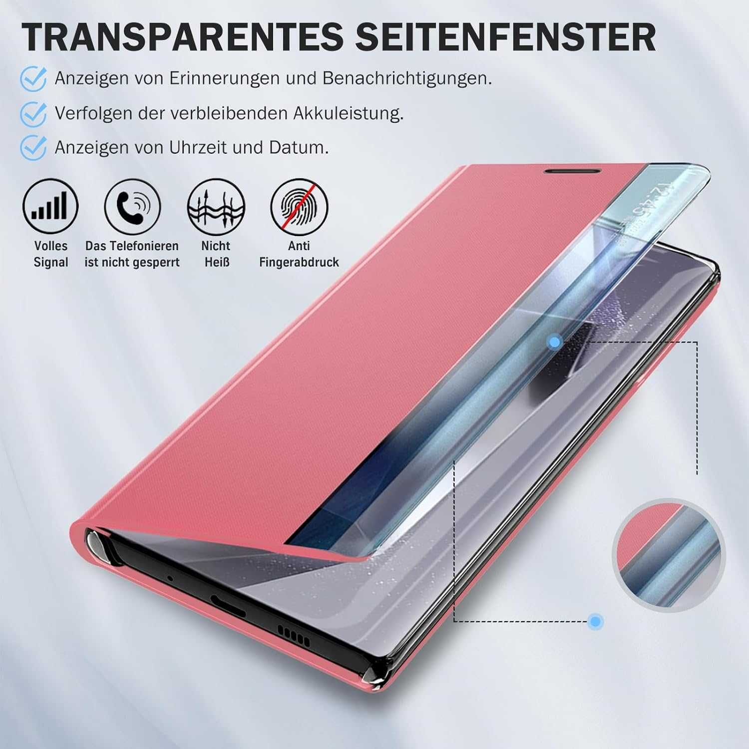 QISSY etui Clear View CASE Samsung Galaxy S24 Ultra róż z klapką