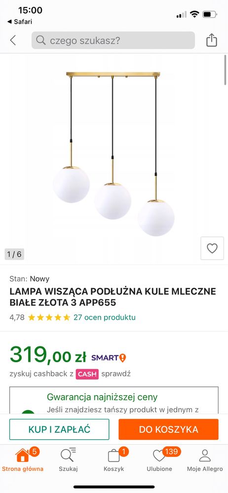 Lampa 3 klosze  nowa, nowiczesny design