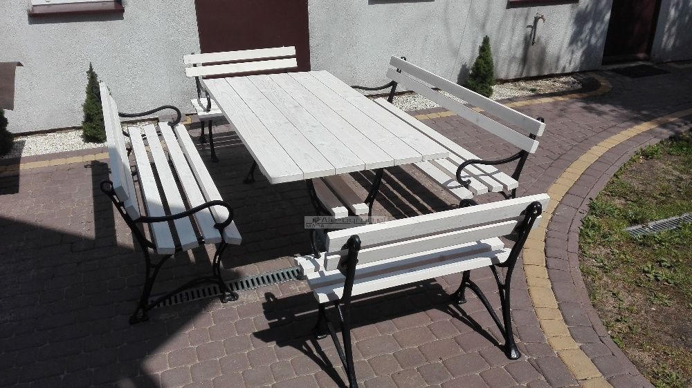 Meble ogrodowe XXL stół 4 ławki żeliwne z podłokietnikiem biesiadne