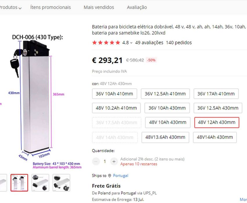 Bicicleta eléctrica (eBike) roda 26"com pouco uso