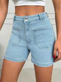 Spodenki Jeansowe Z Wysokim Stanem Niebieskie Casual Shein M 38