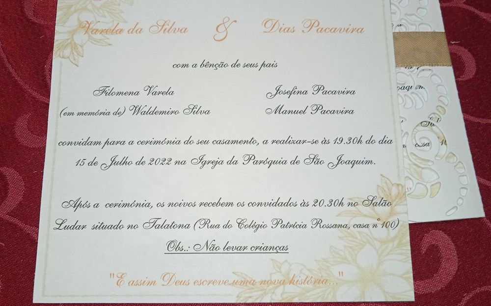 Convite rendado casamento / batismo