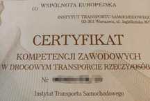 Certyfikat Kompetencji Zawodowych Licencja na przewóz Rzeczy /Osób CKZ