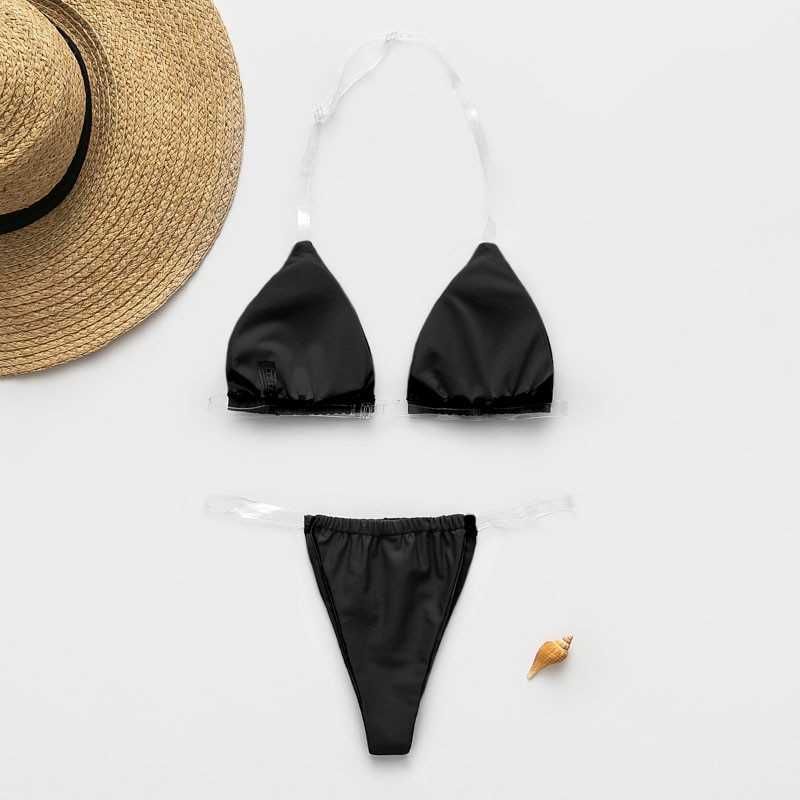 Bikini Stringi Damski Strój Kąpielowy Przezroczyste Paski Kostium L