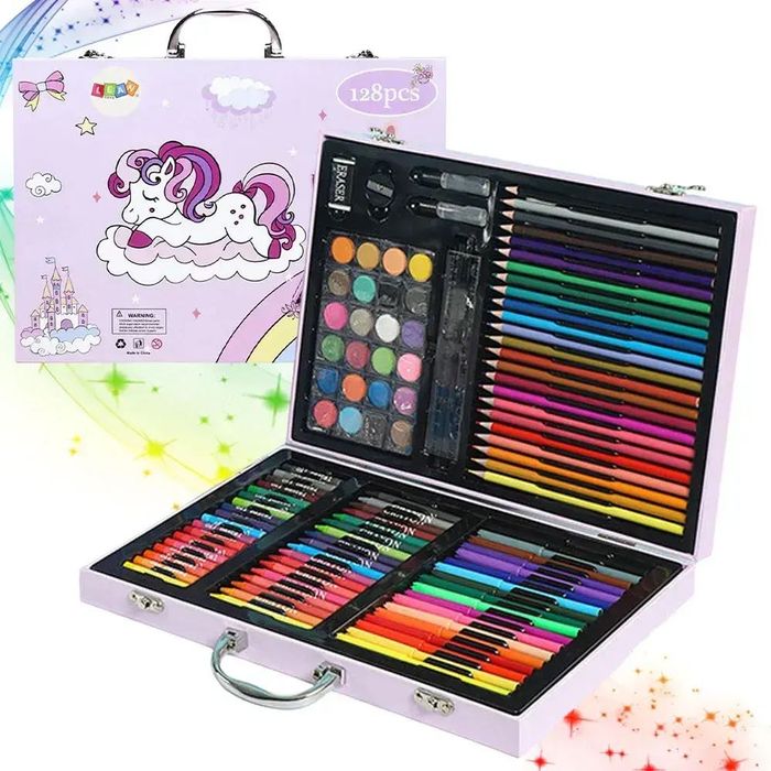 Рожевий набір для малювання 128 предметів для дітей