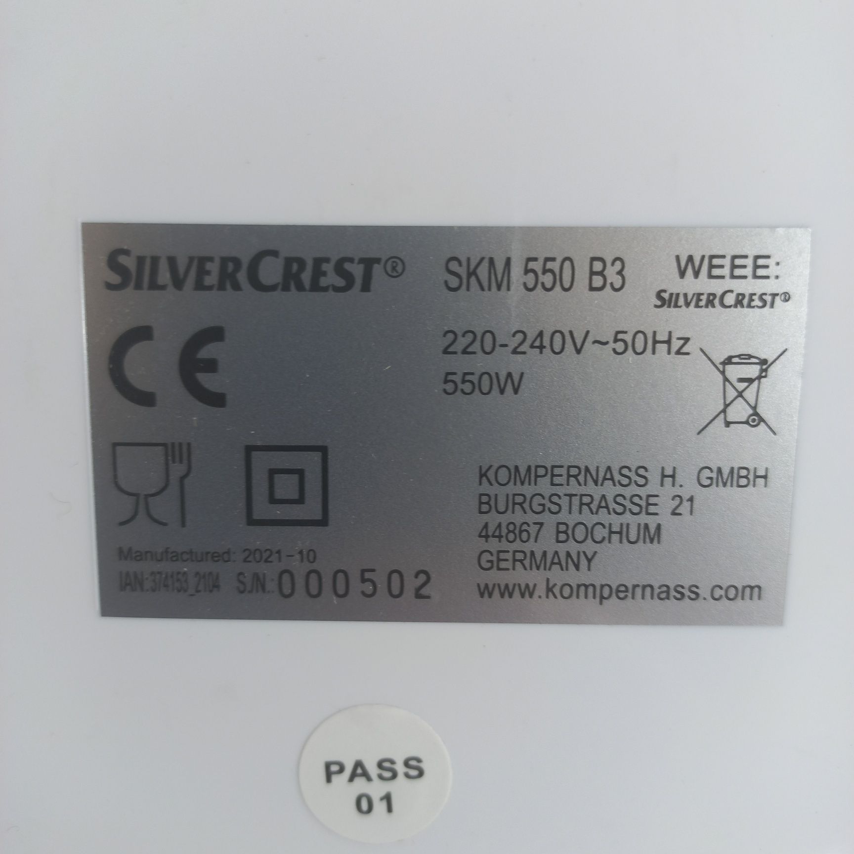 Кухонна машина SilverCrest SKM 550 B3 7в1 Silver (3.8 л, 500 Вт, Німеч