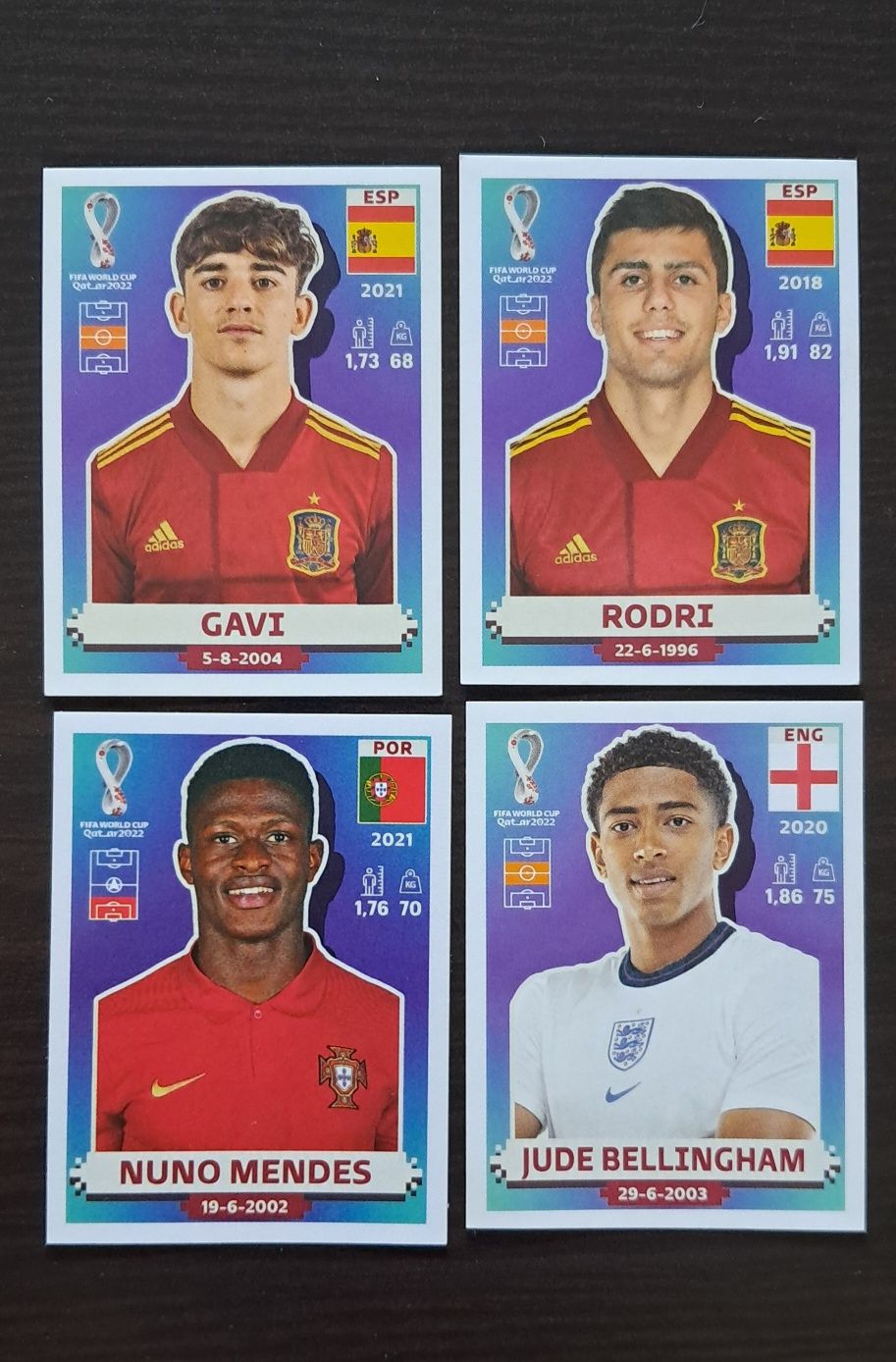 4 cromos Gavi,Rodri,Nuno Mendes e Bellingham(Mundial 2022)Panini