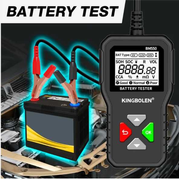 Автомобильный тестер аккумуляторов KINGBOLEN BM550 6/12/24 вольт
