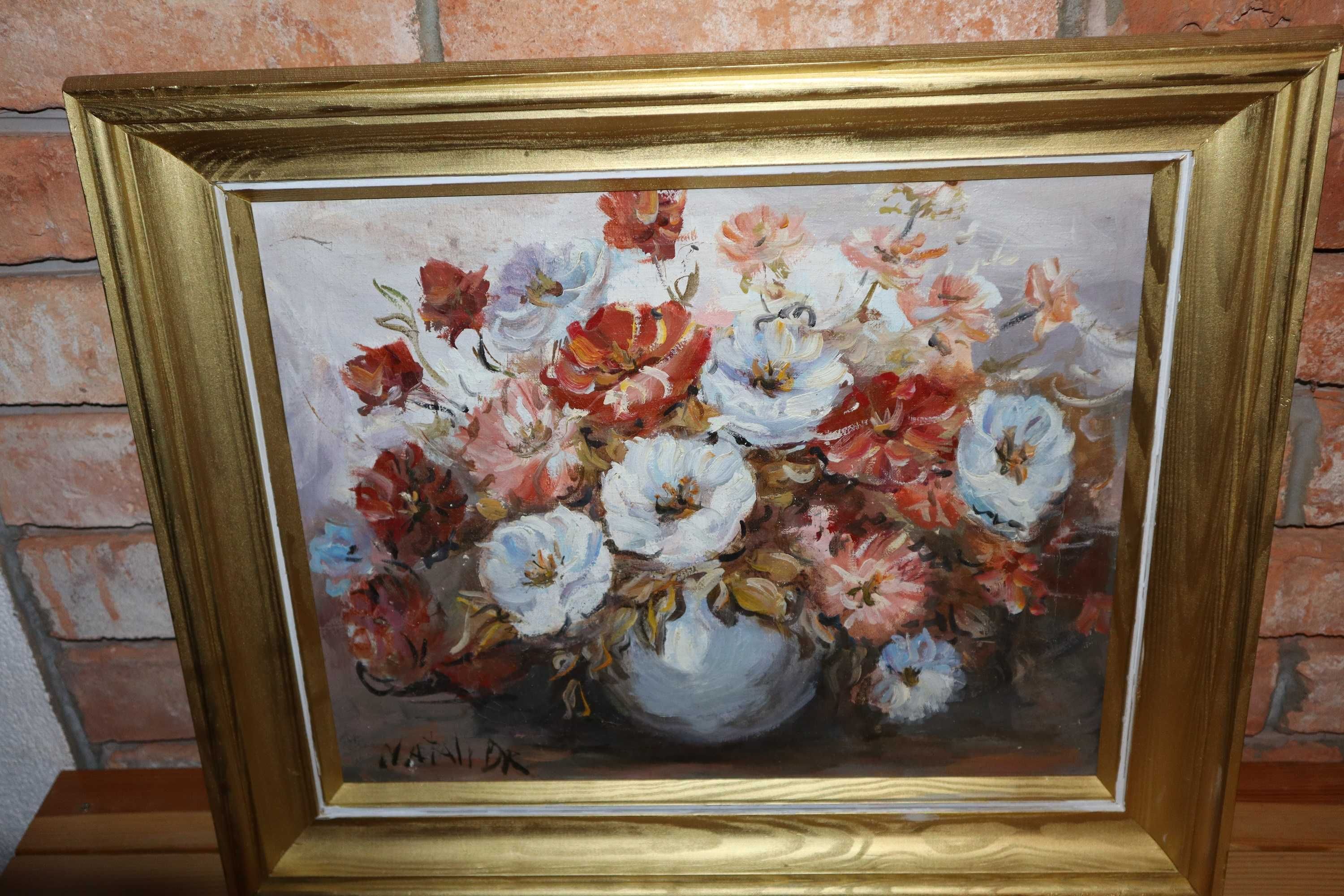 Obraz Kwiaty w wazonie sygnowany olej drewniana RAMA