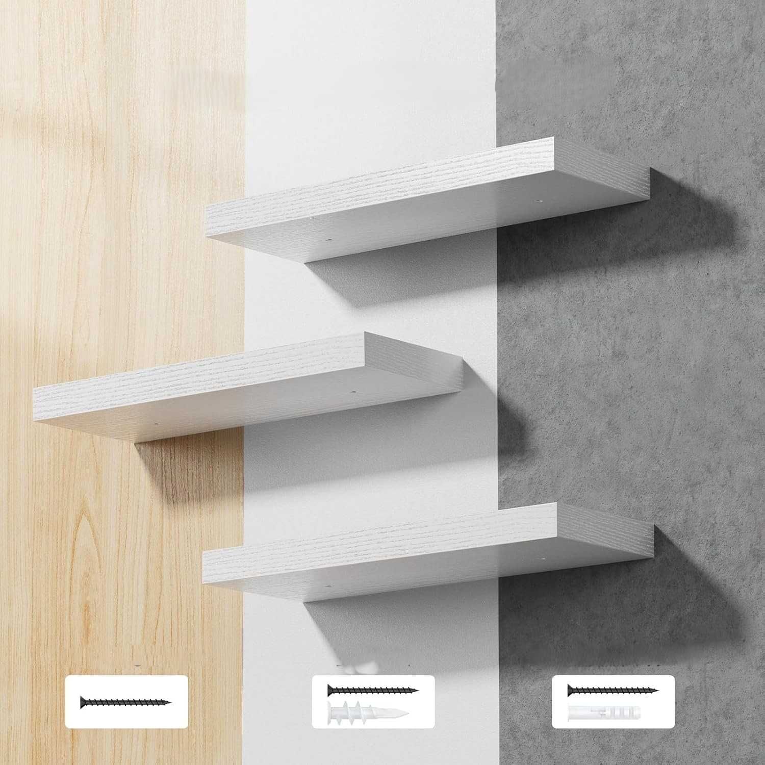 STOREMIC półka ścienna MDF 38 cm biała zestaw 3 szt. nowoczesna