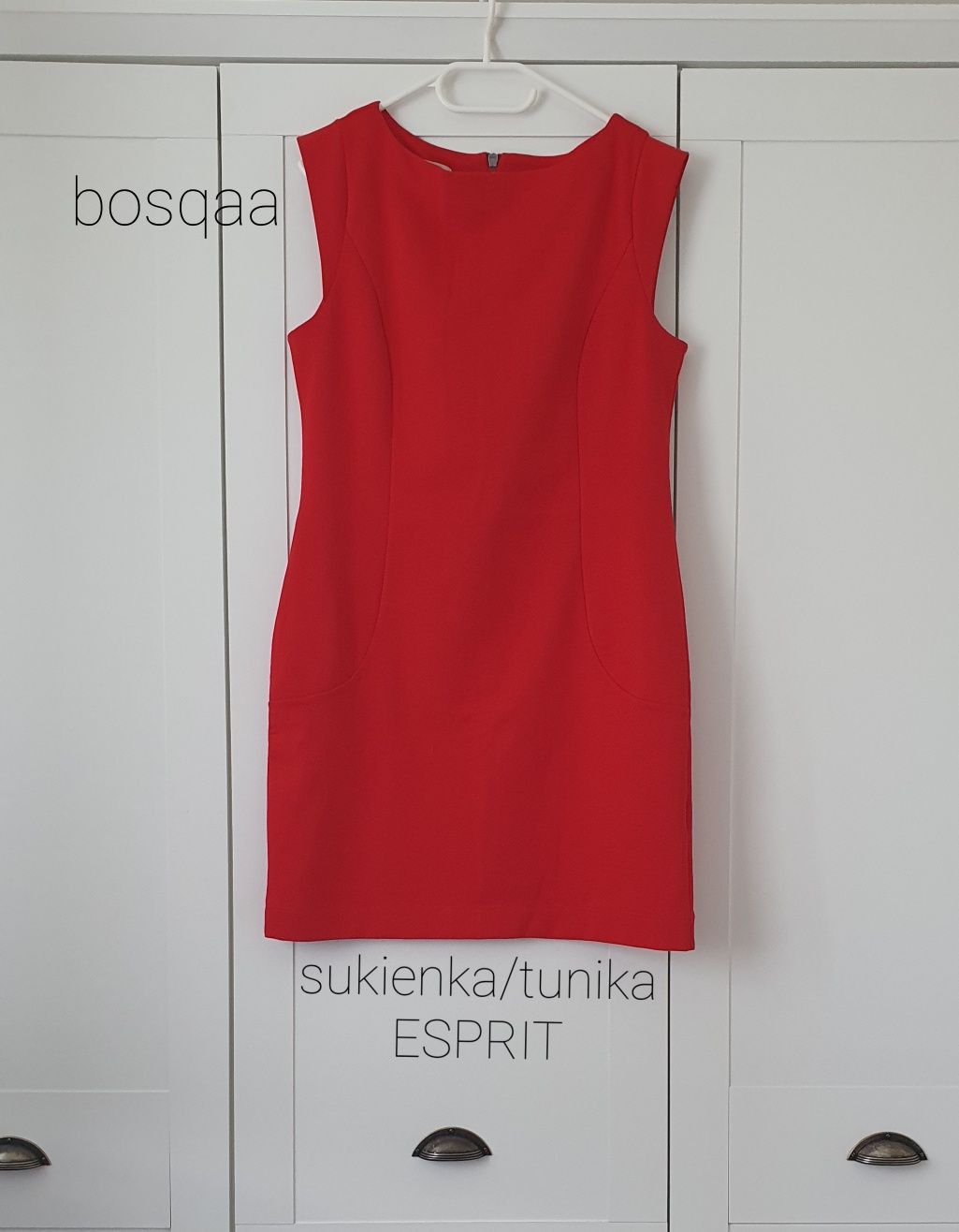 Czerwona sukienka midi Esprit XL 40 /42 elastyczna do pracy wizytowa