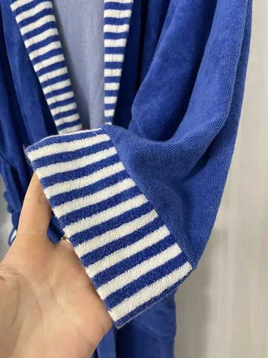 Szlafrok frottowy frotte z kapturem chabrowy paski L/XL