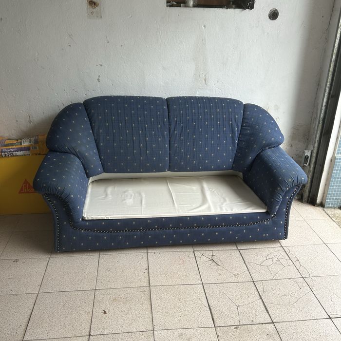 Sofá-Cama 3 Lugares Azul Vintage