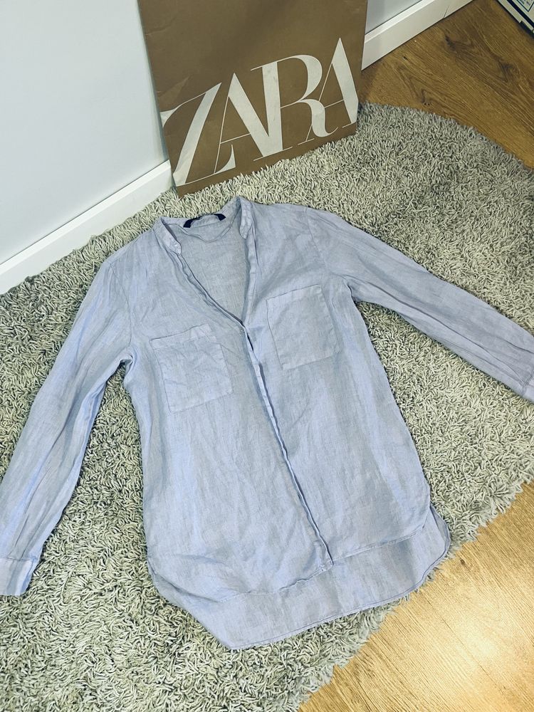 Lniana koszula fioletowa damska len 100% zara rozm xs