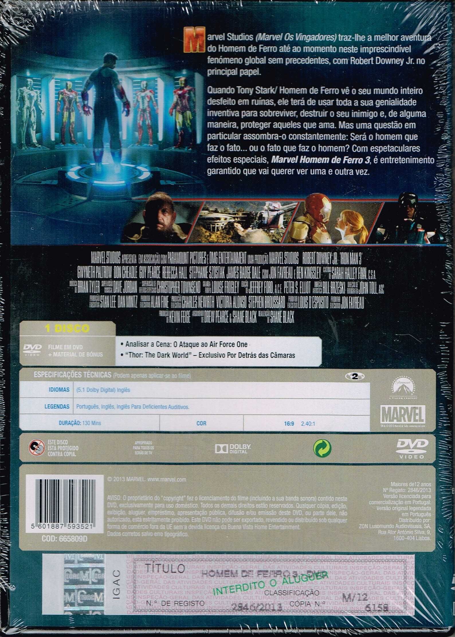 Filme em DVD: Homem de Ferro 3 "Iron Man 3" - NOVO! SELADO!