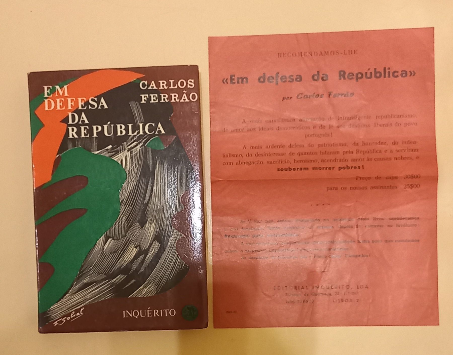 Livro Em Defesa da República,por Carlos Ferrão. PORTES GRÁTIS.