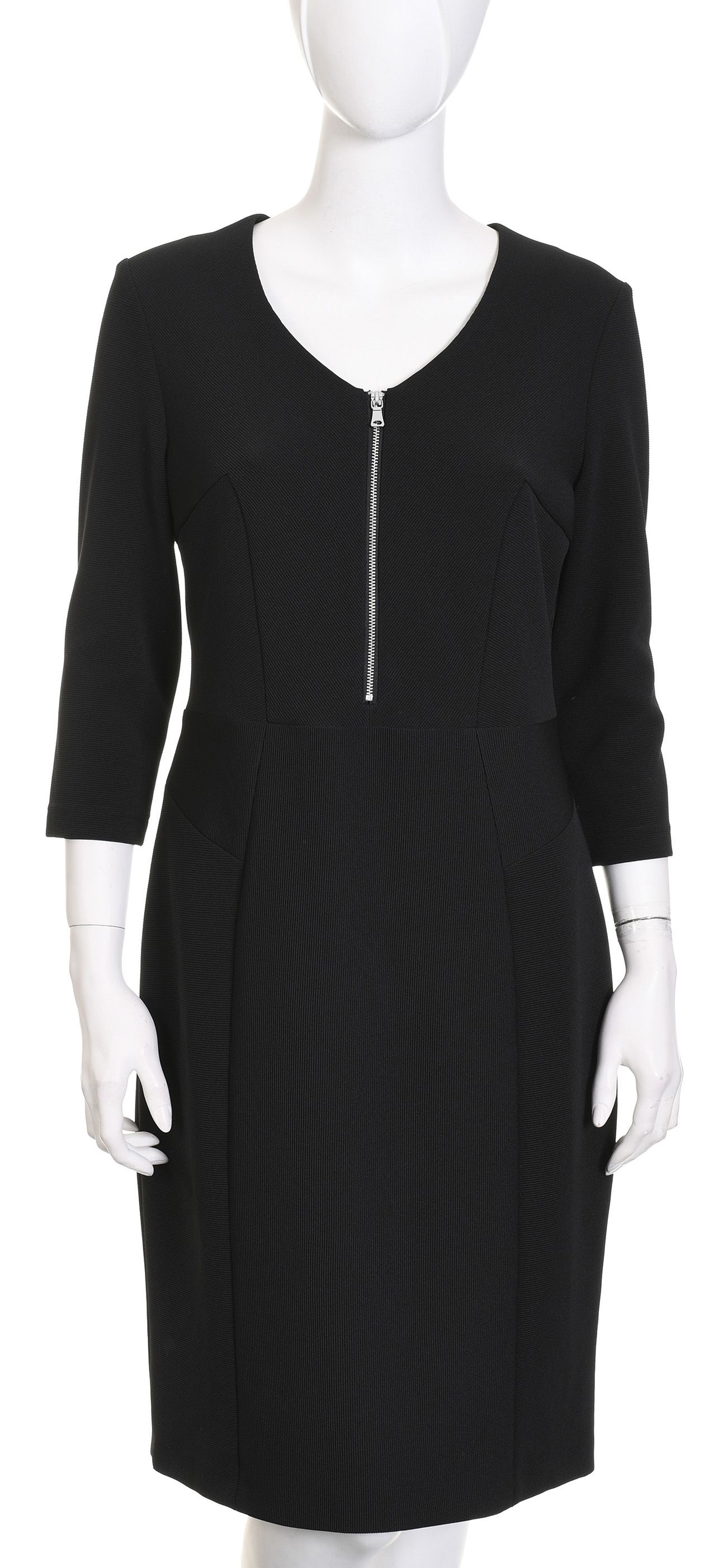 GERRY WEBER taliowana czarna sukienka midi z prążkowanej dzianiny 38