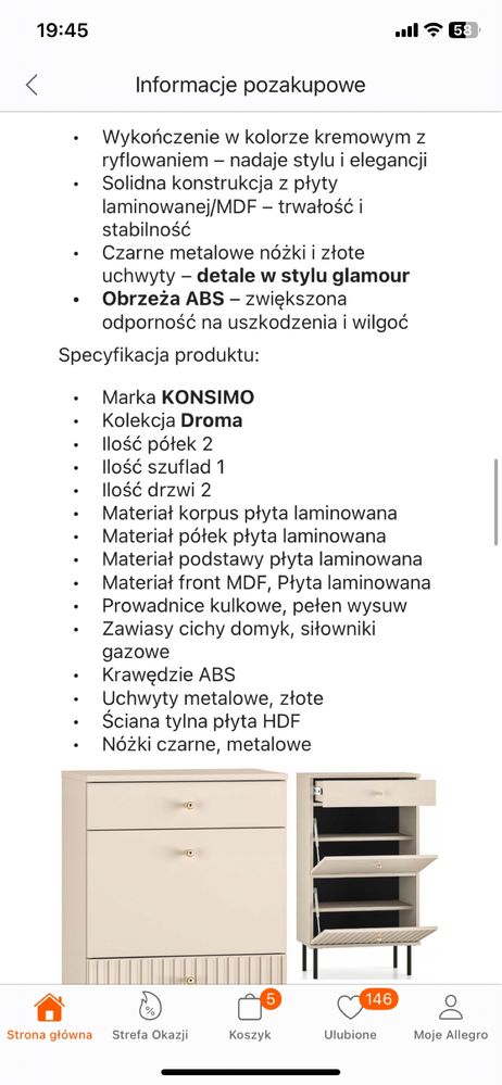Szafka na buty Konsino
