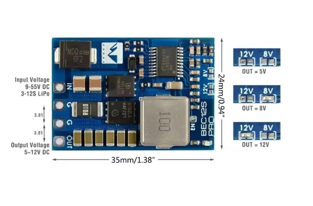 Регулятор модуль живлення Matek BEC12S-PRO, 9-55V to 5V/8V/12V-5A